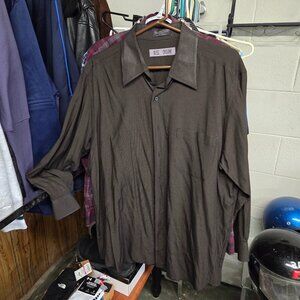 OLEG CASSINI ~ Long Sleeve Button Up Dress Shirt~Deep Brown Checked L16 ½  32/33